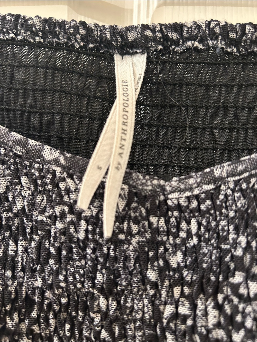 Anthropologie Aurelia Smocked Black White Puff Sleeve - Picture 4 of 7